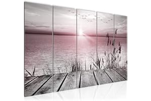 Runa Art Cuadro XXL Puente en el lago 200 x 80 cm Rosa gris 5 Piezas - Made in Germany - 034355b