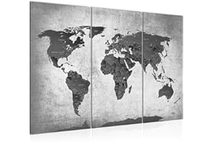 Runa Art Mappa Del Mondo Quadri Soggiorno Grande Nero Bianca Antico 120 x 80 cm 3 Pezzi Decorazione Murale 104031b