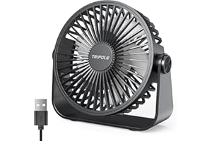 TriPole USB Desk Fan, 3 Speeds Adjustable Strong Wind Table Fan, 360° Head Rotatable 1.5 m Cable Personal Desktop Fans, 4.5 Inches Portable Mini Fan for Table Home Bedroom Office Indoor Outdoor, Black
