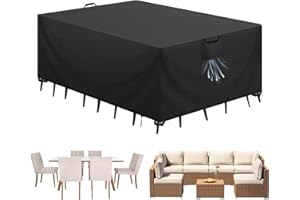 Aujink Housse Salon de Jardin Bâche Table de Jardin Tissu Oxford 420D Couverture de Protection Meubles Exterieur Imperméable, Coupe-Vent, Anti-UV Housse de Meubles en rotin, Noir, 180x120x74 cm