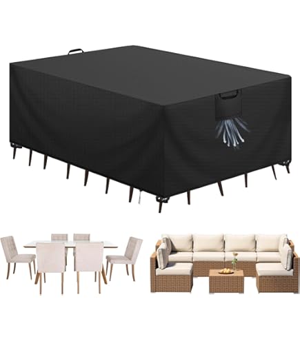 Kovshuiwe Tuinmeubelhoezen, 300 x 250 x 100 cm terrasmeubelhoes waterdicht, tafelhoezen 420D zwaar belastbare Oxford-stof, rotan meubelhoes, winddicht, anti-UV voor terras, buiten