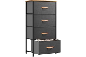 YITAHOME Chest of Drawers with 4 Drawers,Bedroom Drawers, Fabric Dresser with Wood Top,Drawer storage unit for for Bedroom, Living room, Dark Grey