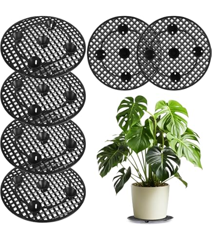 4 Griglie Di Drenaggio Per Vasi Da Fiori - Sottovasi Rialzati In Plastica Nera Diametro 20 Cm - Per Interni Ed Esterni, Giardino E Balcone - 2