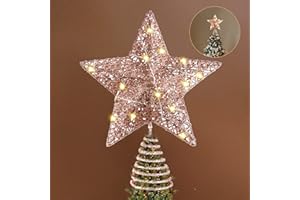 WHOLEV Oro Rosa Estrellas Superiores De árbol De Navidad, 20CM, 15 Luces LED para Decoraciones De para El Hogar