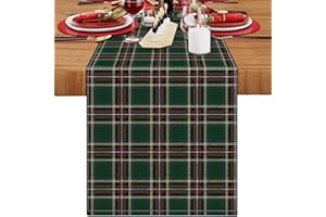 LRARTDECO Runner Per Il Tavolo di Nataliz A Quadri in Bufalo Runner da Tavola Plaid Tovaglia Moderno Lino Runner Decorazioni Per la Tavola Natalizio (Verde E Rosso, 33x183cm)