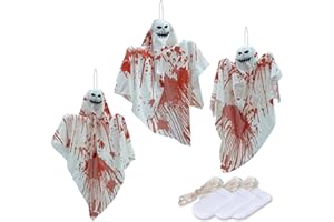 NEXVIN Halloween Decorazioni Esterno, 3 Pezzi Fantasma Decorazioni Halloween Da Appendere con 10 Rosso LED Luce, Halloween Decorazioni Horror Fantasma Volante per Giardino Festa Albero Parete Cortile