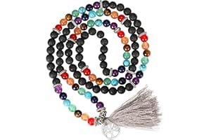 Fiada Collar de 108 Cuentas de oración de piedras preciosas Collar tibetano budista 6 mm Pulsera de múltiples Capas Rosario de Buda Yoga Collar de meditación Joyería con colgante, 68 cm (Clásico)