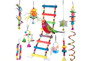Chikanb 10 Stück PapageienKauSpielzeug, Vogelkäfig-Schaukel für Vögel, Vogelkäfig-Spielzeuge - Natürliches Holz zum Aufhängen, für kleine Sittiche, Nymphensittiche, Elster und Mittlere Haustiere