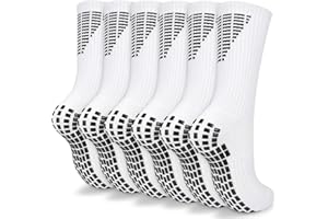 ouhos Mens Black White Non Slip Grip Football Sports Socks 9-12 Anti Blister Cushioned Thick Comfortable Basketball Tennis Trainer Athletic Socks with Rubber Dots for Men 3 Pairs