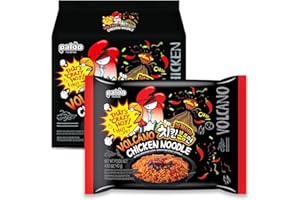 PALDO FUN & YUM Paldo Volcano Chicken Noodle (Artificial Beef & Chicken Flavour) 140g (Pack of 4) olcano Spicy Chicken Noodle 2 Bundle of 4pack'