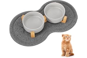 Ciotole Gatti Rialzate, Revivoer 2 pezzi 400ML Ciotole per Cani Rialzate in Ceramica, Ciotole per Gatti con Base e Pad Antiscivolo, Ciotola Gatto Ceramica per Alimenti e Acqua Adatte per Cani (Grigio)