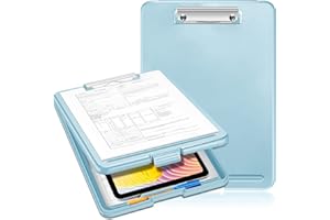 SITHON Portapapeles de Plastico con Almacenamiento, Porta Papeles Clipboard para Enfermeras Estudiantes Profesores, Carpeta con Pinza A4 para Escuela Hogar Oficina Plegar Portapape, (Azul)