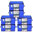 Kuber Industries Underbed Storage Bag|Organizer For Clothes Large|Non-Woven Comforter, Blanket Cover|Transparent Window & Premium Zipper|Side Handles|Pack of 6 (Blue)