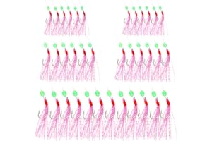 MSMXCS Mackerel Feathers Rigs 36 Hooks, 6 Pack Pre Tied Sea Fishing Rigs with Luminous Beads Fishing Hook Bass Fishing Lure Feathers Cod Lure Feather Lures for Mackerel,Cod,Bass,Herring