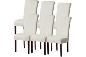 KELUINA Dining Room Chair Covers Slipcovers Set of 2 or 4 or 6, Stretch Removable Washable Dining Chair Protector Decoration Cover Seat Slipcover for Hotel,Kitchen,Home(Cream White,6 Pcs)