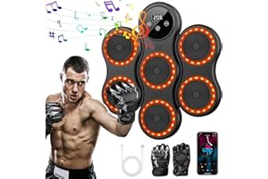 Qbiower Boxing Machine with Half-finger Gloves, Music Boxing Machine with LED Lights, 9 Speed & 5 Volumes Adjustment, Automatic Counting, LCD Display, for Adults & Kids, Wall Mounted