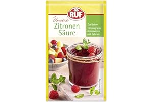 ‎RUF RUF Zitronensäure, zum Gelieren & Konservieren von Konfitüren, als Geschmack-Abrundung für Obst-Salate & Salatsoßen, zum Reinigen & Entkalken, 6 x 5g