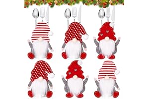 MKAKYES Porta Cubiertos Navideño, 6 Piezas Porta Cubiertos Navideños, Decoracion de Mesa Navidad con Gnomos, Rojo Navidad Cuchillos Tenedores Cucharas Vajilla Bolsas para Fiestas y Cenas Familiares