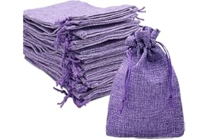 Intckwan, 30 sztuk worków jutowych, 10 x 15 cm, ze sznurkiem do ściągania, małe torby na prezenty, na biżuterię, rękodzieło, ślub, imprezę, Boże Narodzenie, jasnofioletowe, 30 sztuk