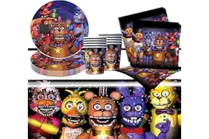 CLVSYH 41 Juego de Vajilla de Cumpleaños, vajilla de fiesta de cumpleaños de Five Ni-ghts at Fre-ddy's, Anime Decoración de Fiesta de Vajilla, Platos, Vasos de Papel, Servilletas, Manteles para 10 Invitados