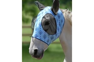 Harrison Howard Super-fit Pferde Fliegenmaske Nature Aztec Blaues Diamantgitter Large