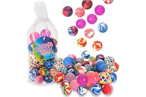 MIJOMA Zestaw 30 kolorowych piłek do skakania z gumy w woreczku siatkowym – prezent urodzinowy dla dzieci, zabawka, impreza, szkoła, pomysł na majsterkowanie, gra motoryczna