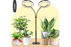NIELLO Lampa do uprawy roślin pokojowych, lampa LED z dwiema głowicami na biurko, regulacja wysokości, automatyczne włączanie/wyłączanie timera z 3/9/12 godzin, 10-stopniowa jasność, idealna do uprawy małych