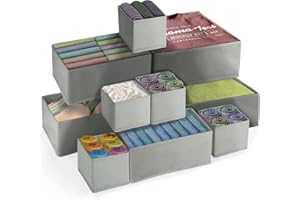 FAMKEEP 10 Szt. Organizer do Szafy na Ubrania, Pudełka na Organizery Szuflad, Organizer na Bieliznę, Koszulki, Skarpetki, Biustonosz (Szary)