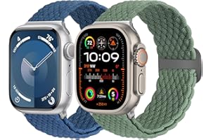 Yunshare 2 sztuki plecionych pasków do zegarka Apple Watch 49 mm, 45 mm, 44 mm, 42 mm, 41 mm, 40 mm, 38 mm, damski, męski, elastyczny nylonowy pasek do Apple Watch Series 9 8 7 6 5 4 3 SE Ultra 2 1