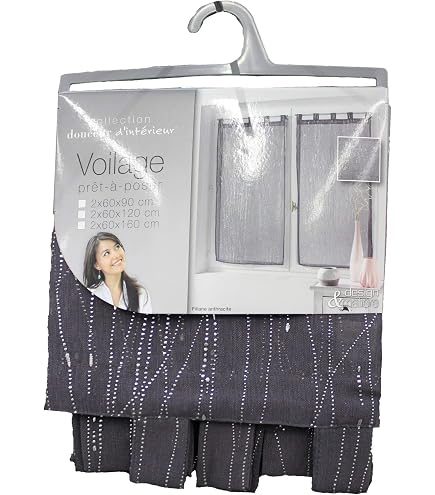 Paire Voilages Passe-Tringle 60x90 Cm Hoops Gris – Voile Sablé Brodé Léger Et Élégant