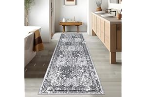 Enyhom Bieżnik na korytarz 80 x 300 cm, antypoślizgowy, bardzo długi, do wejścia, można prać w pralce, miękki dywan do prania, vintage, postarzany dywan kuchenny do łazienki, wejścia, ciemnoszary
