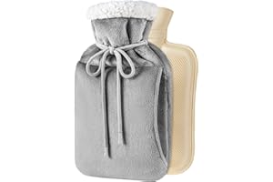 Adafsta Rubber Hot Water Bottle with Cover,Fluffy 2L Hot Water Bag with Kangaroo Pocket for Cramps, Pain Relief, Period Cramps, Back, Shoulder, Neck, Bed Warmer for Kids, Men & Women