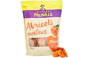 MAÎTRE PRUNILLE - Abricots Secs Et Moelleux - Fruits Secs Plaisir - Abricots De Turquie Dénoyautés - Riches En Potassium Et En Fibres - Pour Un Snack Ou À Cuisiner - Sans Additif - Sachet 500 g