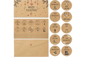 BIROYAL Lheilushengdanniupizhibiaoqian naklejki 100 sztuk samoprzylepnych naklejek bożonarodzeniowych, 10 motywów, naklejki bożonarodzeniowe z papieru typu kraft do opisywania