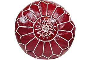 ALMADIH Pouf marocchino rosso in vera pelle 100% realizzata a mano -Consegnata imbottita- Ottomana poggiapiedi Sgabello Cuscino da terra Seduta Poltrona Sala Orientale (Ottomana rosso scuro)