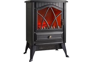 VonHaus Electric Stove Heater 1800W - Indoor Log/Wood Burner/Burning Effect, Free Standing Fire, Portable Fireplace, LED Flame, 2 Heat Settings, Adjustable Thermostat, Black - H52 x W38 x D26cm