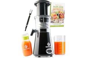 ‎NUTRILOVERS NUTRI-PRESS Slow Juicer Obst & Gemüse Entsafter - BPA-frei, 350 Watt, Sehr Leise, Ideal für Einsteiger Inkl. To Go Slow Juice Trinkflasche + Rezepte App