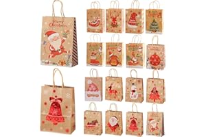 GUDOTRA 27x21x11cm-16 Pcs Sacs Cadeaux de Noël Papier Kraft Sacs Cadeaux Biscuits de Noël