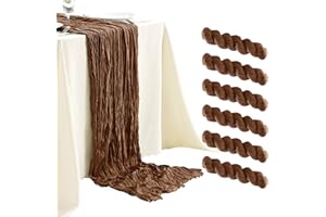 SRIZIAN 6 Pack Brown Rustic-Elegant Table Runners, 35" W x 120"L (10 FT), Boho Table Runners for Weddings, Birthdays, Parties