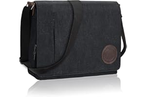 Leathario Besace Homme en Toile et Cuir Véritable, Sacs d'épaule Sac Bandoulière Rétro Vintagepour Travail Voyage Loisirs Bureau Université Ecole