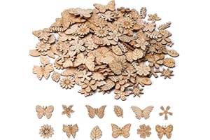 WHIZNOOK 150 Piezas Flor De Madera, Mini Formas, Mariposas Madera, Manualidades Pintar Infantiles, Adorno Hojas Flor Árbol Navidad
