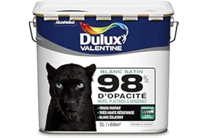 DULUX VALENTINE Peinture 98% d'Opacité - Murs, Plafonds, Boiseries - Satin Blanc 5L