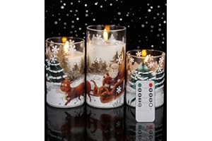 jutyum Set 3 Candele Led, Candele Natalizie Decorative, Candele Finte con Telecomando e Temporizzazione, Decoration de Noel, Addobbi Natalizi per la Casa, candele a led per Vacanze, Feste, Natale