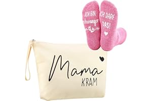 Jadive 2 Stück Geschenk Schwangerschaft Set Geschenk Werdende Mama Kosmetiktasche mit Reißverschluss Mama Kram rutschfest Socken Geschenkideen Schwangerschaft für Freundin(Klassiker)