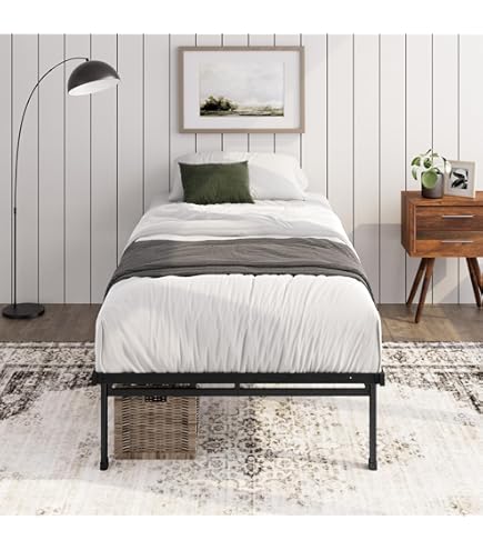 Yicensen Tweepersoonsbed 120 x 200 cm Metalen Bed Met Lattenbodem, Hoogte 36 cm, Dubbel Bedframe, Stil, Stabiel, Minimalistisch Design, Eenvoudig te Monteren, Zwart