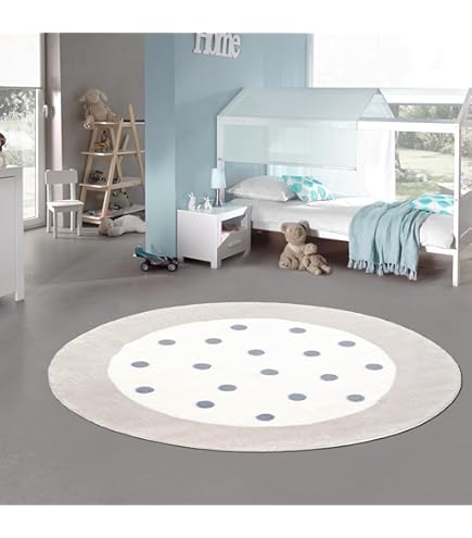 Paco Home Tapijt Rond Voor Kinderen Vloerkleed Kinderkamer Regenboog Wasbaar In Wasmachine Modern, Maat: 120 cm rondje, Kleur:Roze