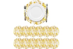 TELOOCO Manteles Individuales Dorados Desechable 12 Piezas Mantel Prensado Redondo de Malla de Lámina Dorada Servilleta Mesa Boda Fiesta de Cumpleaños Vacaciones Decoración del Hogar