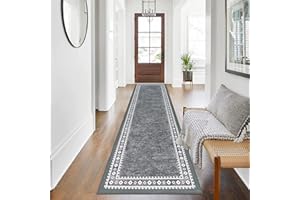 Enyhom Lang Teppich Läufer 66 x 240 cm Waschbar rutschfest Läufer Flur Teppich Küchenläufer dauerhaft Eingangstürmatte Teppich für Haustür, Flur, Eingang, Küche, Schlafzimmer (Grau)