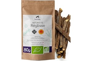 Chabiothé - bâtons de réglisse BIO 80g - IGP Italie, Calabre - minimum 10 bâtons à mâcher - conditionné en France