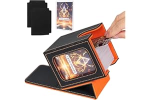 IVODEELA Deck Box con Due Divisori,Magnetic Flip Deck Box Magic mit Display per MTG Magic Commander TCG,Porta Deck Capacità di 100+ Carte,Pelle PU Deckbox,Nero Arancione